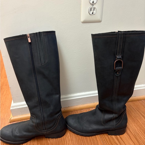 Clarks Shoes - Clarks Black Knee-High Leather Boots - Style: ASPRA HI BLACK LEATHER